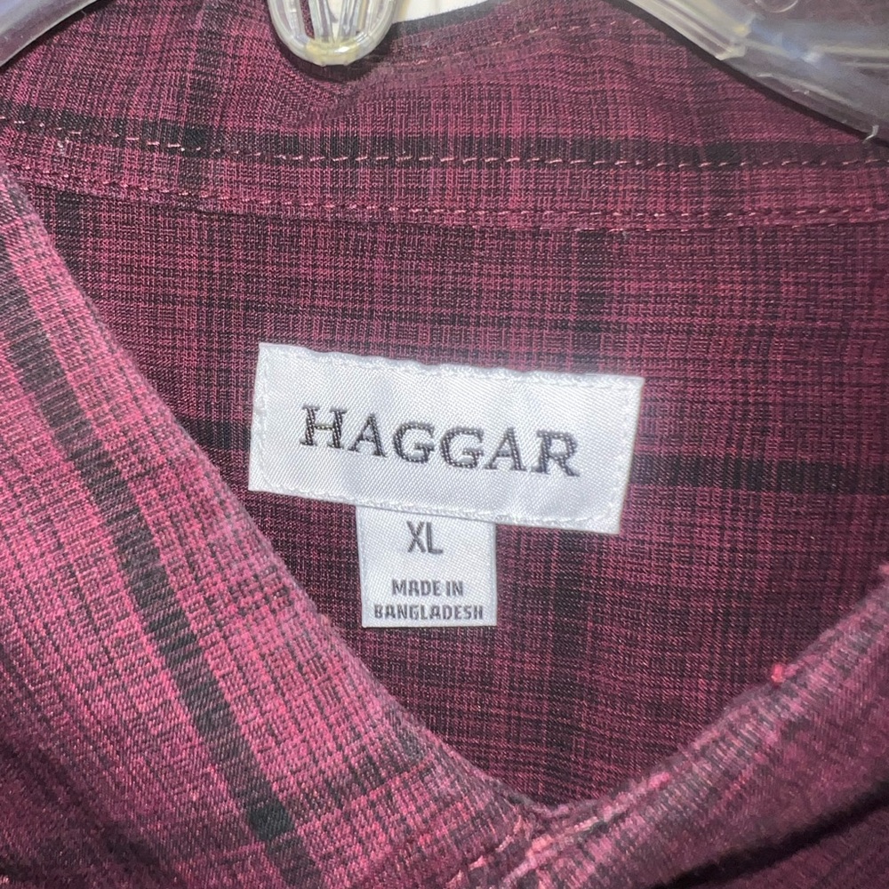 Haggar Men's Maroon Checkered Shirt